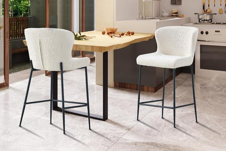 Barstoel Lisa Bouclé Ecru (2 per doos), Huis en Inrichting, Stoelen, Nieuw, Ophalen of Verzenden