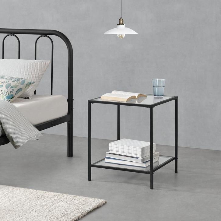 Bijzettafel Norrtälje met plank glas 55x45x45 cm zwart, Huis en Inrichting, Tafels | Bijzettafels, Verzenden
