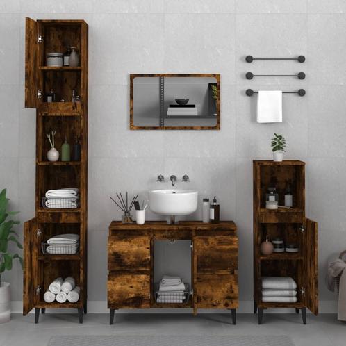 vidaXL 3-delige Badkamermeubelset bewerkt hout gerookt, Huis en Inrichting, Badkamer | Badkamermeubels, Nieuw, Verzenden
