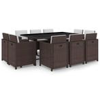 vidaXL 11-delige Tuinset met kussens poly rattan bruin, Verzenden, Nieuw, Rotan, Tuinset