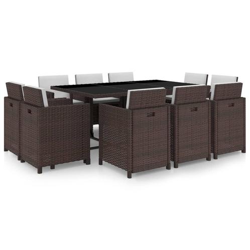 vidaXL 11-delige Tuinset met kussens poly rattan bruin, Tuin en Terras, Tuinsets en Loungesets, Tuinset, Nieuw, Rotan, Verzenden