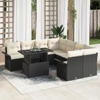 vidaXL 9-delige tuinset met kussens - Zwart poly rattan, Verzenden, Nieuw, Rotan, Tuinset