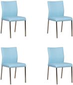Set van 4 Lichtblauwe leren moderne eetkamerstoelen - poot v, Huis en Inrichting, Stoelen, Overige kleuren, Nieuw, Leer, Ophalen of Verzenden