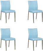 Set van 4 Lichtblauwe leren moderne eetkamerstoelen - poot v, Huis en Inrichting, Stoelen, Nieuw, Vier, Modern, Leer