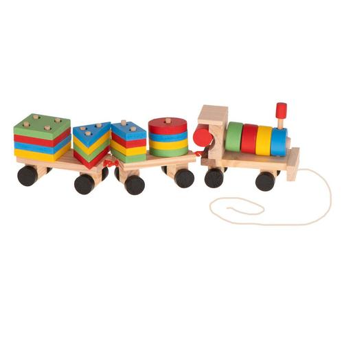 Houten Trein met blokken en vormen - Blokkentrein -, Kinderen en Baby's, Speelgoed | Bouwstenen, Ophalen of Verzenden