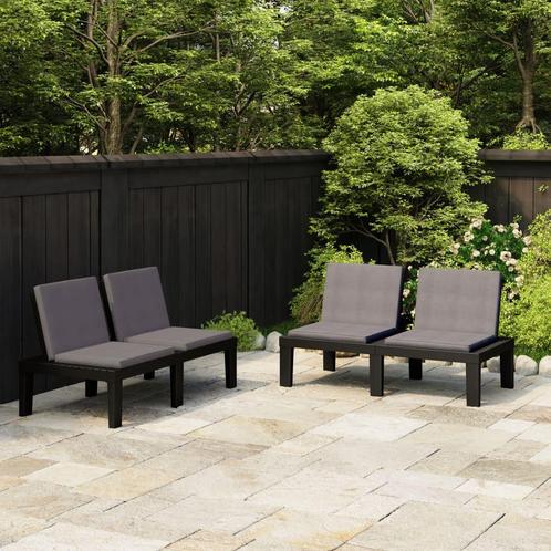 vidaXL Loungebanken 2 st met kussens kunststof grijs, Tuin en Terras, Tuinbanken, Nieuw, Kunststof, Verzenden