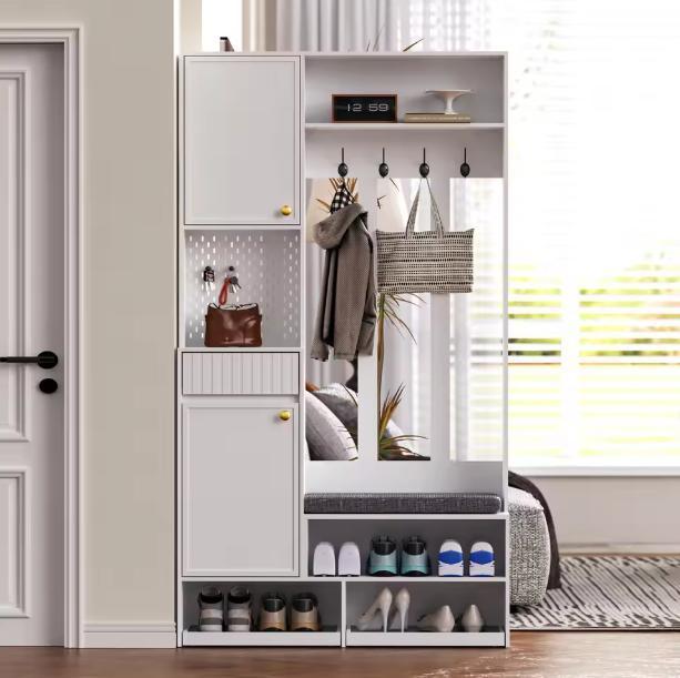 Halboom met Bank, Haken en Lades – 100×35×180 cm Wit/Zwart, Huis en Inrichting, Kasten | Kledingkasten, Nieuw, Verzenden