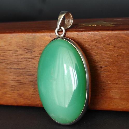 Chrysoprase Zilveren hanger - Hoogte: 1 cm - Breedte: 2.5, Verzamelen, Mineralen en Fossielen