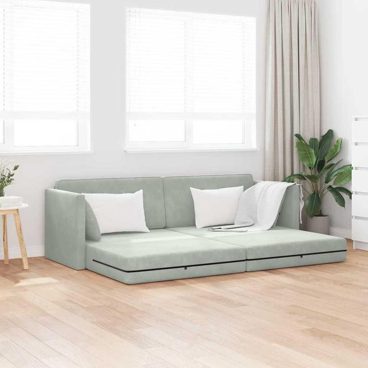 vidaXL Vloer Sofa Bed Lichtgrijs 213 x 76 x 77 cm Fluweel, Huis en Inrichting, Banken | Bankstellen, Nieuw, Minder dan 150 cm