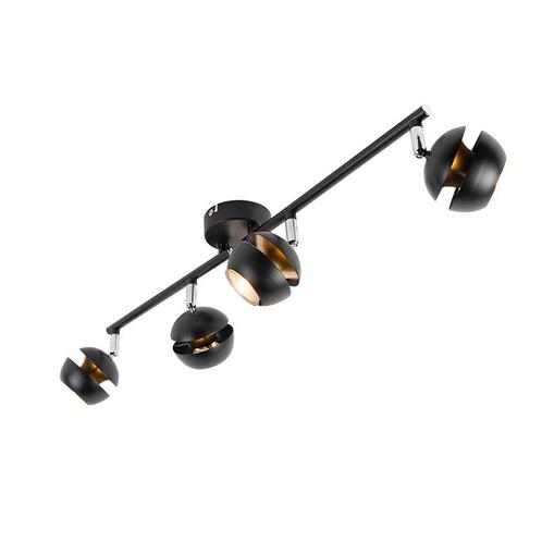 Moderne spot 4-lichts zwart met gouden binnenkant - Buell, Huis en Inrichting, Lampen | Spots, Nieuw, Overige materialen