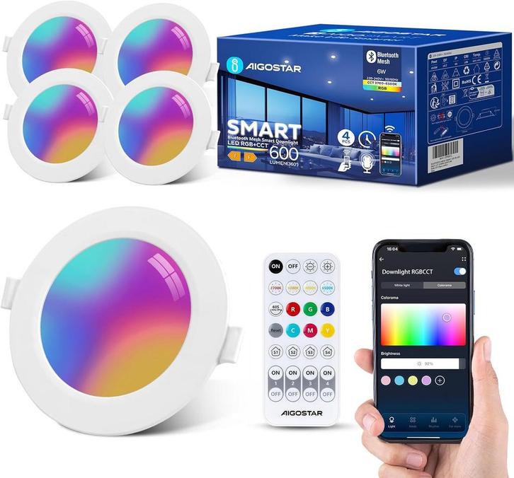 Inbouwspots - Spotjes inbouw - Dimbaar - 6W - 4 stuks - Aigo, Huis en Inrichting, Lampen | Spots, Zo goed als nieuw, Verzenden