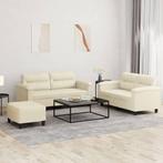 vidaXL 3-delige Loungeset met kussens kunstleer crème, Huis en Inrichting, Verzenden, Nieuw, Vierpersoons of meer, Leer