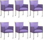 Set van 6 Lichtpaarse leren moderne kuipstoel - poot rond rv, Overige kleuren, Nieuw, Leer, Ophalen of Verzenden