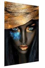 John Joseb Art- Glasschilderij vrouw hoofddoek goud abstract, Minder dan 50 cm, Verzenden, Nieuw, Schilderij