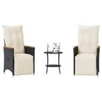 vidaXL 3-delige Bistroset met kussens poly rattan zwart, Verzenden, Nieuw, Rotan