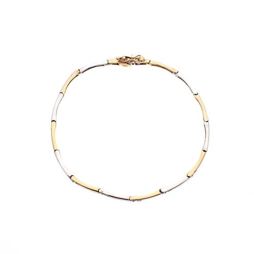 Bicolor gouden fantasie schakel armband met zirconia | 17..., Sieraden, Tassen en Uiterlijk, Armbanden, Overige kleuren, Gebruikt