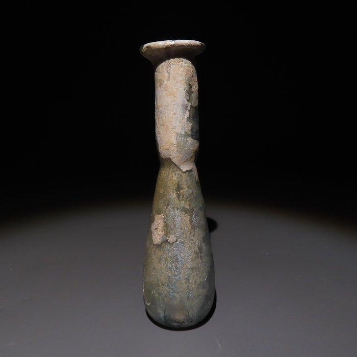 Oud-Romeins Glas Fles. 3e eeuw na Christus. 8,5 cm hoogte., Verzamelen, Mineralen en Fossielen