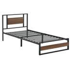 Metalen bed Villach bedframe 90x200 cm zwart en walnootkleur, Huis en Inrichting, Verzenden, Nieuw