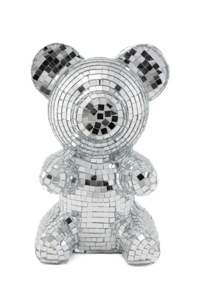 Teddybeer 19 cm Spiegeltjes Zilver Beer Discobal Pop Beeld S, Hobby en Vrije tijd, Feestartikelen, Carnaval, Feestartikel, Nieuw