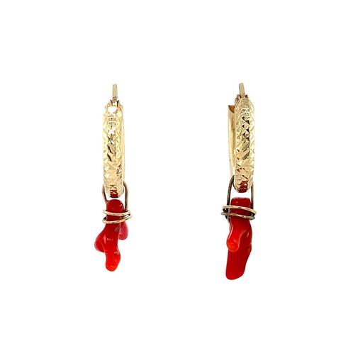 Gouden oorringen met bloedkoraal 14 krt, Sieraden, Tassen en Uiterlijk, Oorbellen, Nieuw, Ophalen of Verzenden
