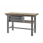 Werkbank grijs 150 cm met hardhouten blad en, Doe-het-zelf en Verbouw, Werkbanken, Ophalen of Verzenden, Nieuw
