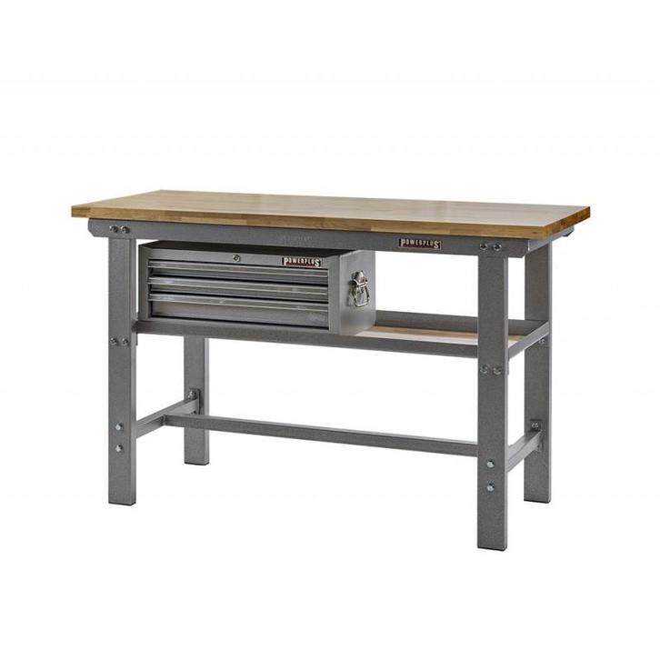 Werkbank grijs 150 cm met hardhouten blad en, Doe-het-zelf en Verbouw, Werkbanken, Ophalen of Verzenden