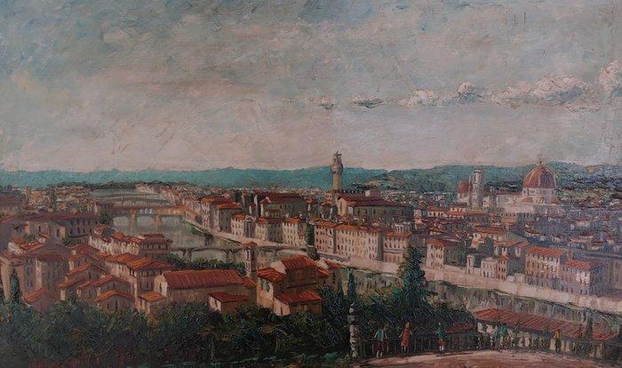 Scuola italiana (XX), firmato Demolli - Veduta di Firenze, Antiek en Kunst, Kunst | Schilderijen | Klassiek