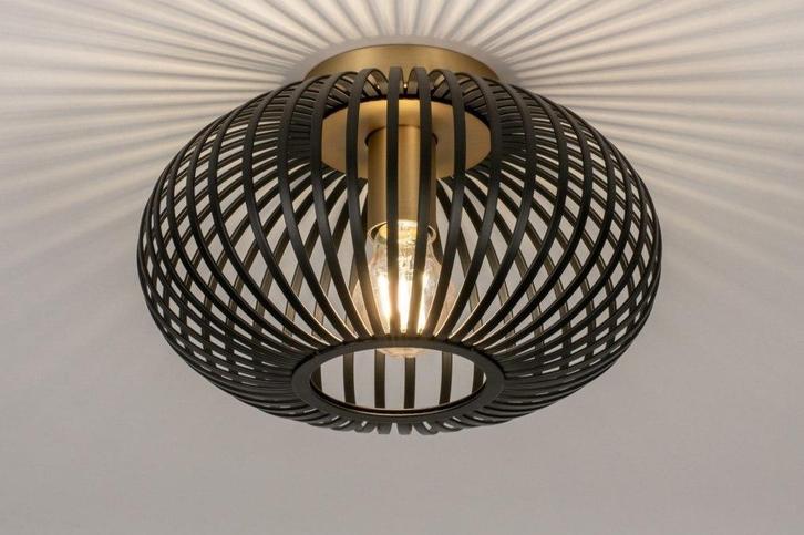 Rietveld Plafondlampen - Zwart, Goud - Metaal, Huis en Inrichting, Lampen | Plafondlampen, Verzenden