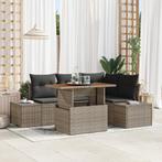 vidaXL 5-delige Tuinbankenset met kussens poly rattan grijs, Verzenden, Nieuw, Rotan