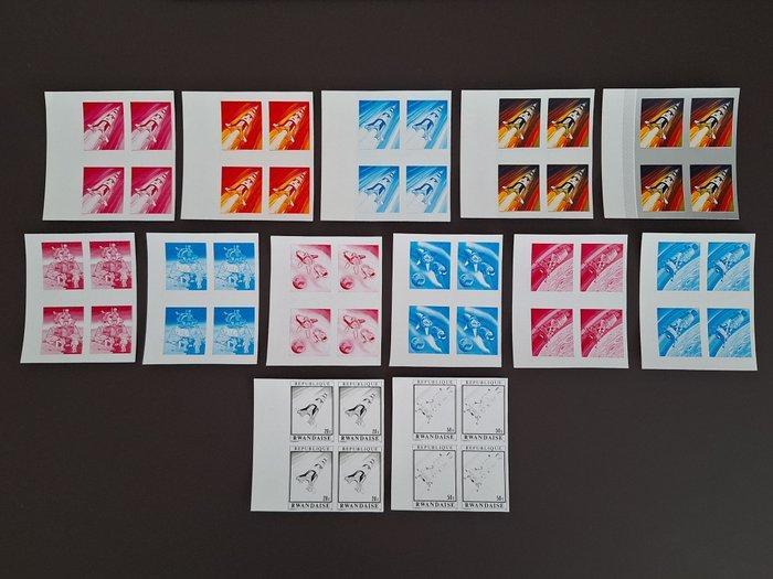 Rwanda 1970 - 13 Progressieve kleurproefdrukken in blokken, Postzegels en Munten, Postzegels | Europa | België