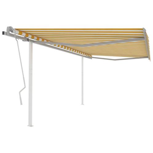 vidaXL Luifel handmatig uittrekbaar met palen 4x3,5 m geel, Tuin en Terras, Zonneschermen, Nieuw, Verzenden
