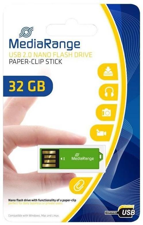 MediaHolland® 32GB MediaRange USB nano flash drive paper-cli, Computers en Software, USB Sticks, Verzenden
