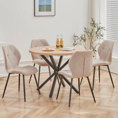 4 eetkamerstoelen beige - Gevoerde zitting en ijzeren poten, Huis en Inrichting, Stoelen, Vier, Nieuw, Kunststof, Metaal, Verzenden