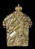 Hindoe messing plaquette met godheid en dienaren - Messing -, Antiek en Kunst
