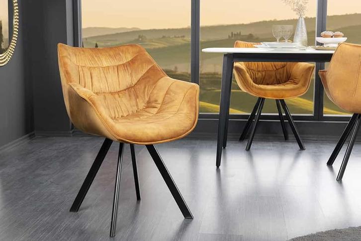 Design stoel THE DUTCH COMFORT mosterdgeel fluweel met, Huis en Inrichting, Stoelen, Ophalen of Verzenden