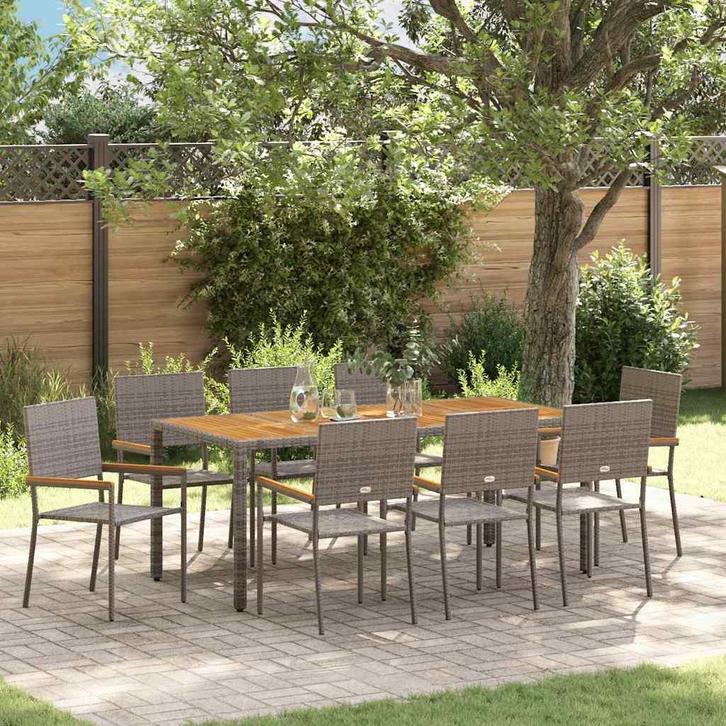 vidaXL Tuin Eetset 9 pcs Grijs poly rattan, Tuin en Terras, Tuinstoelen, Nieuw, Rotan, Verzenden