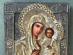 Icoon - Moeder Gods van Smolensk, met zilveren lak - .875, Antiek en Kunst