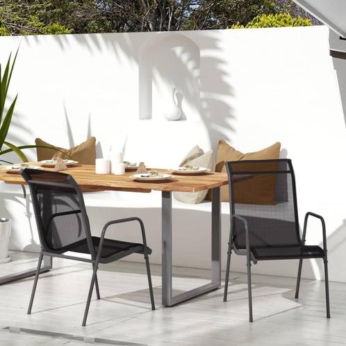 vidaXL Tuinstoelen 2 st staal en textileen zwart, Tuin en Terras, Tuinstoelen, Nieuw, Metaal, Verzenden