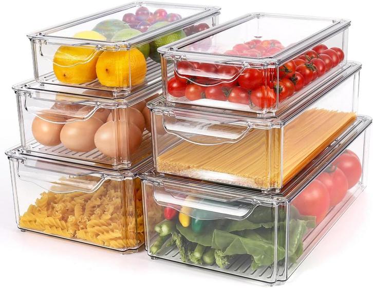 Set van 6 Transparante Koelkast Organizers – Stapelbare, Huis en Inrichting, Woonaccessoires | Overige, Nieuw, Verzenden