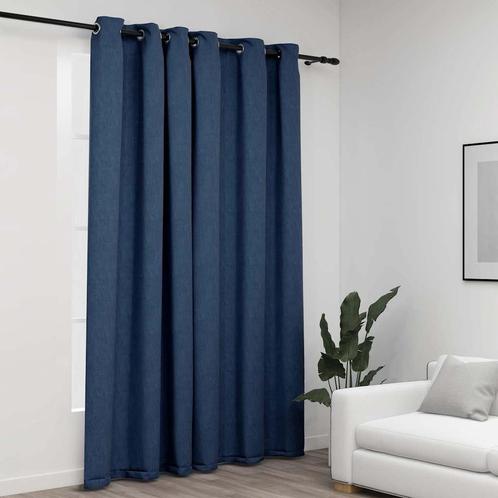 vidaXL Gordijn linnen-look verduisterend met ogen 290x245 cm, Huis en Inrichting, Stoffering | Gordijnen en Lamellen, Blauw, Nieuw