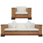 vidaXL 2-delig Bankstel met kussens natuurlijk rattan bruin, Huis en Inrichting, Banken | Bankstellen, Verzenden, 150 tot 200 cm