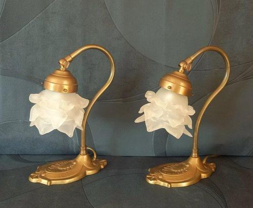 Tafellamp (2) - Tulp - Verguld messing, Antiek en Kunst, Curiosa en Brocante