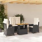 vidaXL 4-delige Tuinset met kussens poly rattan zwart, 4 zitplaatsen, Nieuw, Tuinset, Verzenden