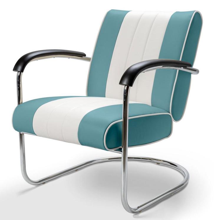 Retro Bel Air Lounge Stoel Pullman LC-01 Blauw/Wit, Huis en Inrichting, Banken | Bankstellen, Ophalen