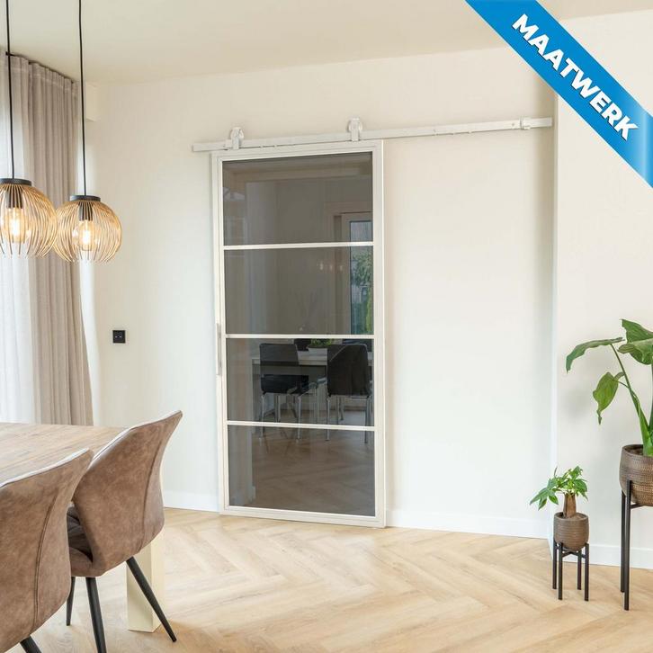 Stalen Schuifdeur - 4 Vlaks - Wit - Maatwerk - Rook glas, Doe-het-zelf en Verbouw, Kozijnen en Schuifpuien, Nieuw, Inclusief glas