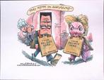 Pentekening Amerika - Romney en Hillary zijn het eens, Antiek en Kunst, Kunst | Tekeningen en Foto's, Verzenden