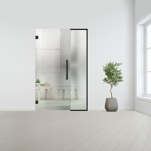 Glazen binnendeur met zijlicht zonder kozijn zwart beslag-Cr, Doe-het-zelf en Verbouw, Glas en Ramen, Nieuw, Ophalen of Verzenden