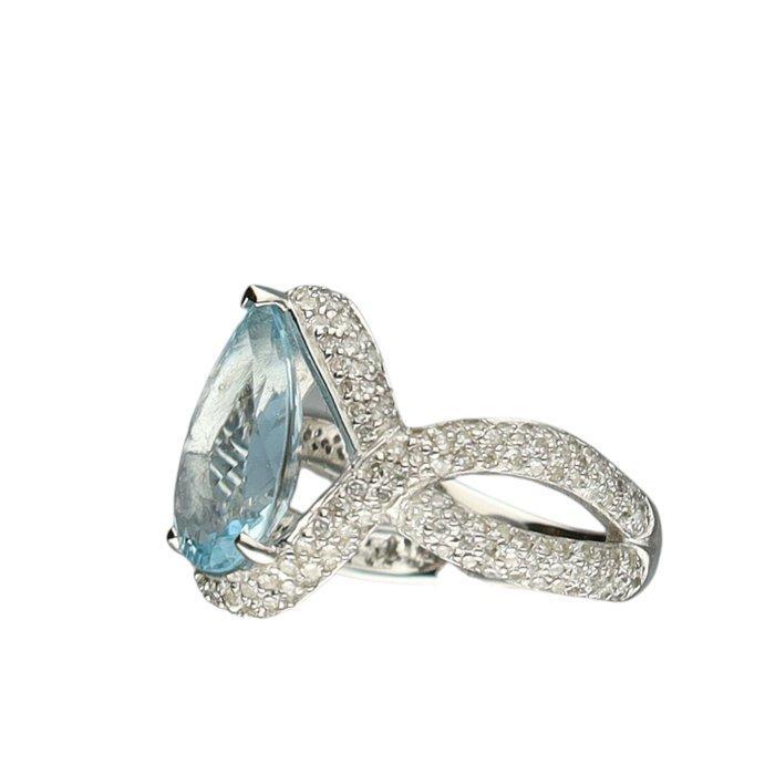 Ring - 18 karaat Witgoud Diamant (Natuurlijk) - Topaas, Sieraden, Tassen en Uiterlijk, Ringen