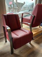 Set van 2 rood leren fauteuils met stalen frame, Huis en Inrichting, Fauteuils, Nieuw, Leer, Ophalen