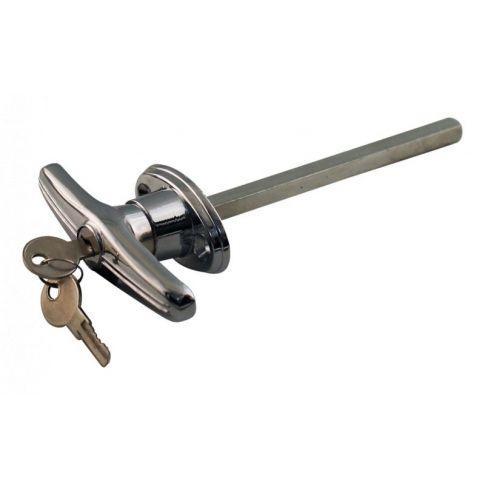 Deurgreep / T-klink met 2 sleutels verchroomd  8 x 125 mm, Caravans en Kamperen, Camper-accessoires, Nieuw, Ophalen of Verzenden